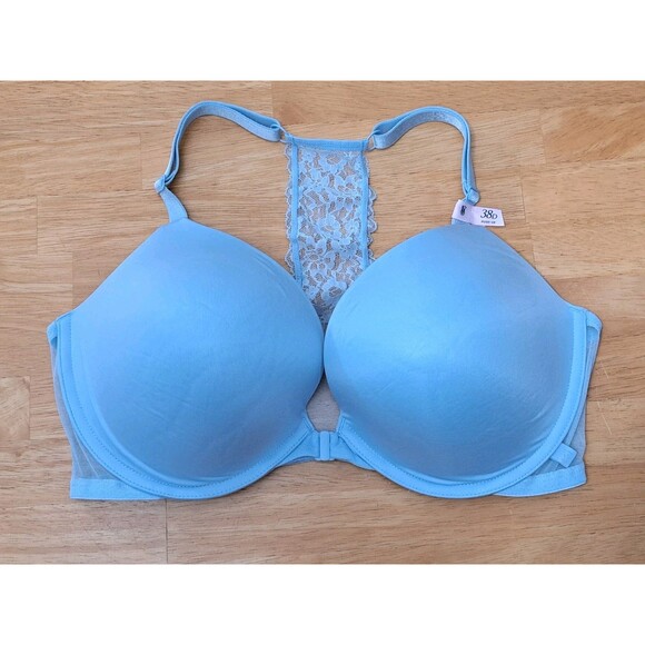 Victoria's Secret Pale Blue Padded Push-up Bra Lace Back 38D NWT - Picture 1 of 9